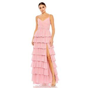 NWT Mac Duggal‎ 55416 Tiered Ruffle Prom Chiffon Gown SZ 0 Rose Pink